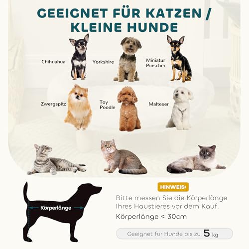PawHut Katzensofa Hundesofa aus Plüsch Hundebett mit Rückenlehne, Holzbeine, Hundecouch mit weicher Polsterung für Katzen miniaturhunde Hunde 47 x 40 x 20 cm Cremeweiß