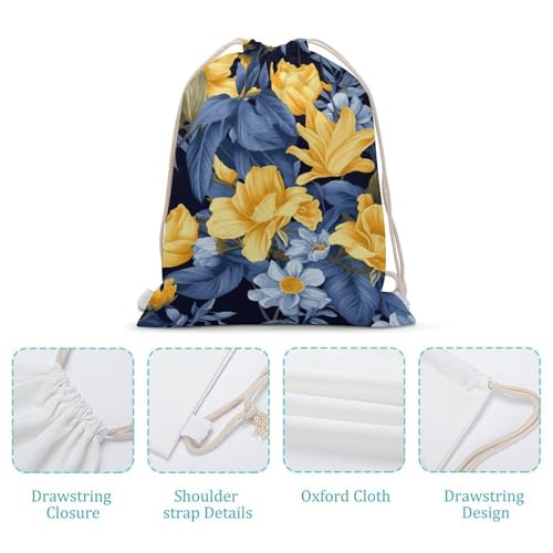 Blue Base Yellow Floral Drawstring Backpack Gym Bag Lightweight Sackpack Gift for Hiking Travel Beach Shopping4