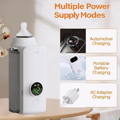 Image of Baby Bottle Warmer Portable Cordless Milk Heater with Digital Temperature Display - Waterless Fast Heating Bottle Warmer for Breast Milk & Formula, Travel Friendly Feeding Warmer with USB Charging