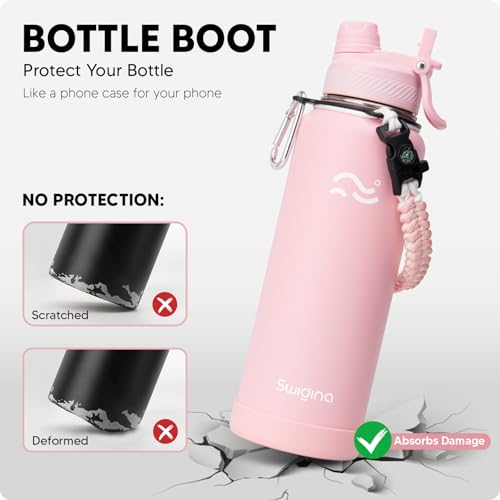 Image of Swigina [2-IN-1 LID] Insulated Water Bottle with Silicone Boot (36hrs Cold /18hrs Hot) - DIY Stickers, Leakproof, BPA Free, 40 oz