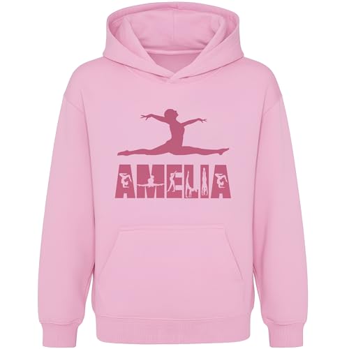 Image of Fringoo Personalised Gymnastics Hoodie for Girls Cotton Rich Soft Hooded Sweatshirt Gift for Kids Pullover Jumper with Kangaroo Pocket (UK, Age, 5 Years, 6 Years, Regular, Pink - Letter)