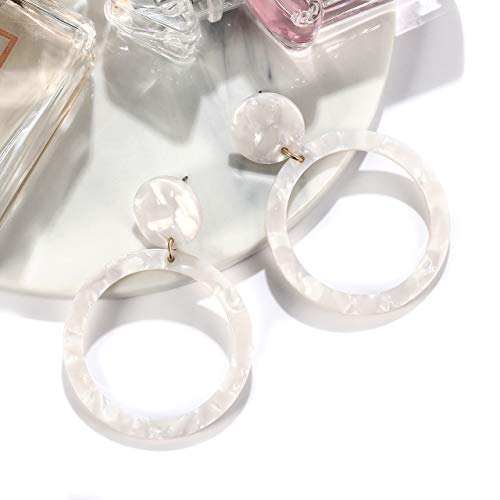 YAHPERN Acrylic Earrings for Women Girls Statement Geometric Earrings Resin Acetate Drop Dangle Earrings Mottled Hoop Earrings Fashion Jewelry (White) - Thumbnail 5