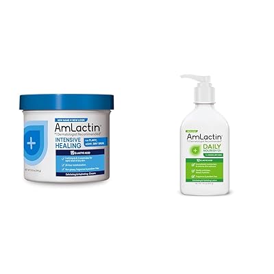 AmLactin Intensive Healing Body Cream 12 oz Tub & Daily Nourish 12% - 14.1 oz Body Lotion with 12% Lactic Acid