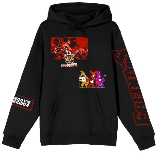 Bioworld Five Nights At Freddys Character Art Mens Black Long Sleeve Hooded Sweatshirt - Large