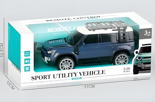 Image of Remote Control Defender Car for Kids with LED Headlights, 4-Way Drive, Openable Ladder & Storage Box | Durable RC SUV Toy with Easy Control Best Birthday Gift for Kids (Blue)