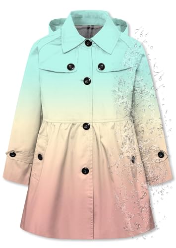 Betusline Girl's Rain Jackets Lightweight Waterproof Hooded Trench Coat Raincoats for Kids,2-14 Years