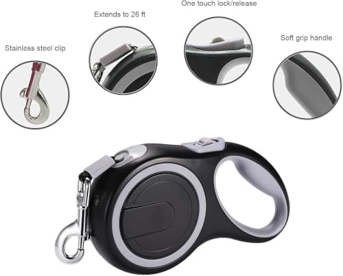 Retractable Dog Leash, EC.TEAK 26 Foot Dog Walking Leash for Medium Large Dogs up to 110lbs, One Button Break & Lock, Heavy Duty No Tangle. Large