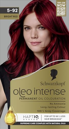 Schwarzkopf Oleo Intense Permanent Oil Colouration 5-92 Bright Red Ammonia Free Hair Dye 100% Grey Coverage Intense Long-lasting Colour Supreme Care Complex with Natural Oils