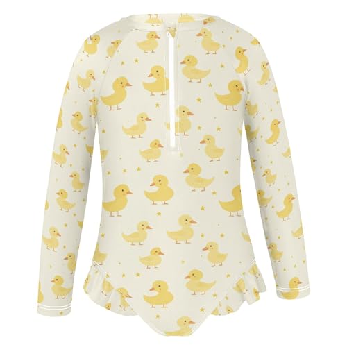 Cute Yellow Rubber Duck Girls Long Sleeve Rashguard Swimsuit UV Protection One-Piece Swimwear Bathing Suit B04042472