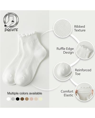 Image of DQCUTE Women's Ruffled Ankle Boot Socks - Soft Knit Cotton Lettuce Trim Crew Socks for Teen Women 6 Pairs