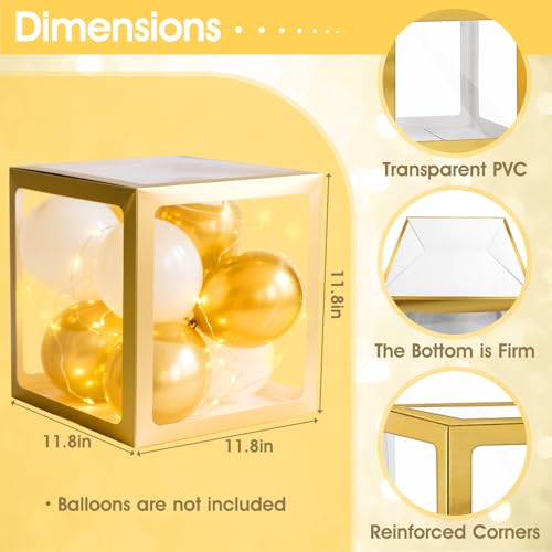 Image of Ledido Baby Boxes with Letters for Baby Shower Decorations, 4 pcs Clear Balloon Boxes Blocks Decor with LED Fairy String Lights for Boy Girl Gender Reveal Decorations Backdrop Party (Gold)