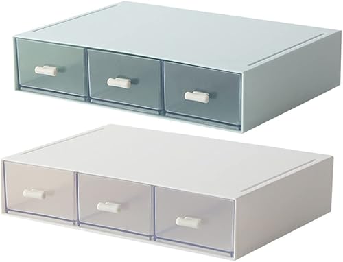 Operitacx Organizador de escritorio de 2 piezas con 3 cajones de plástico apilable organizador de maquillaje para oficina escuela hogar