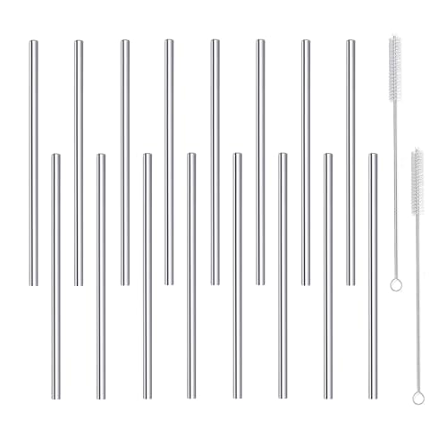 morneve Cannucce corte in acciaio inox, piccole e piccole, riutilizzabili, in metallo, con spazzola per la pulizia, per cocktail, bicchieri da caffè e succhi di frutta, colore argento, 16 pezzi