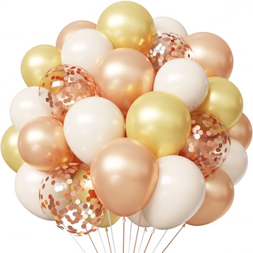 Image of Rose Gold Balloons 55 PCS Rose Gold and White Balloons 12inch Rose Gold Confetti Balloons for Engagement Bridal Shower Wedding Birthday Party Decorations