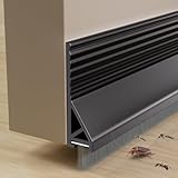 39' Door Sweep for Bottom of Door,Silicone Under Door Draft Stopper with Brush,Adhesive Weather Stripping for Bottom Door Seal,Exterior Interior Door Gap Filler Blocker Dust Cold Air Noise,Black