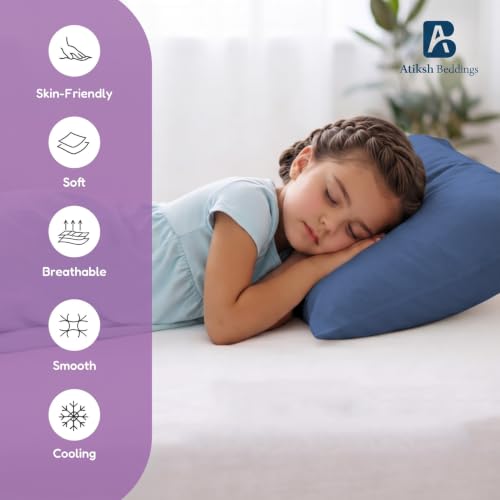 Image of Atiksh Beddings 14x20 Toddler Travel Pillow Cases, Pack of 2, 100% Egyptian Cotton, 600 Thread Count, Zipper Closure, Small Pillowcase for Kids, Daycare, Preschool & Travel, Medium Blue