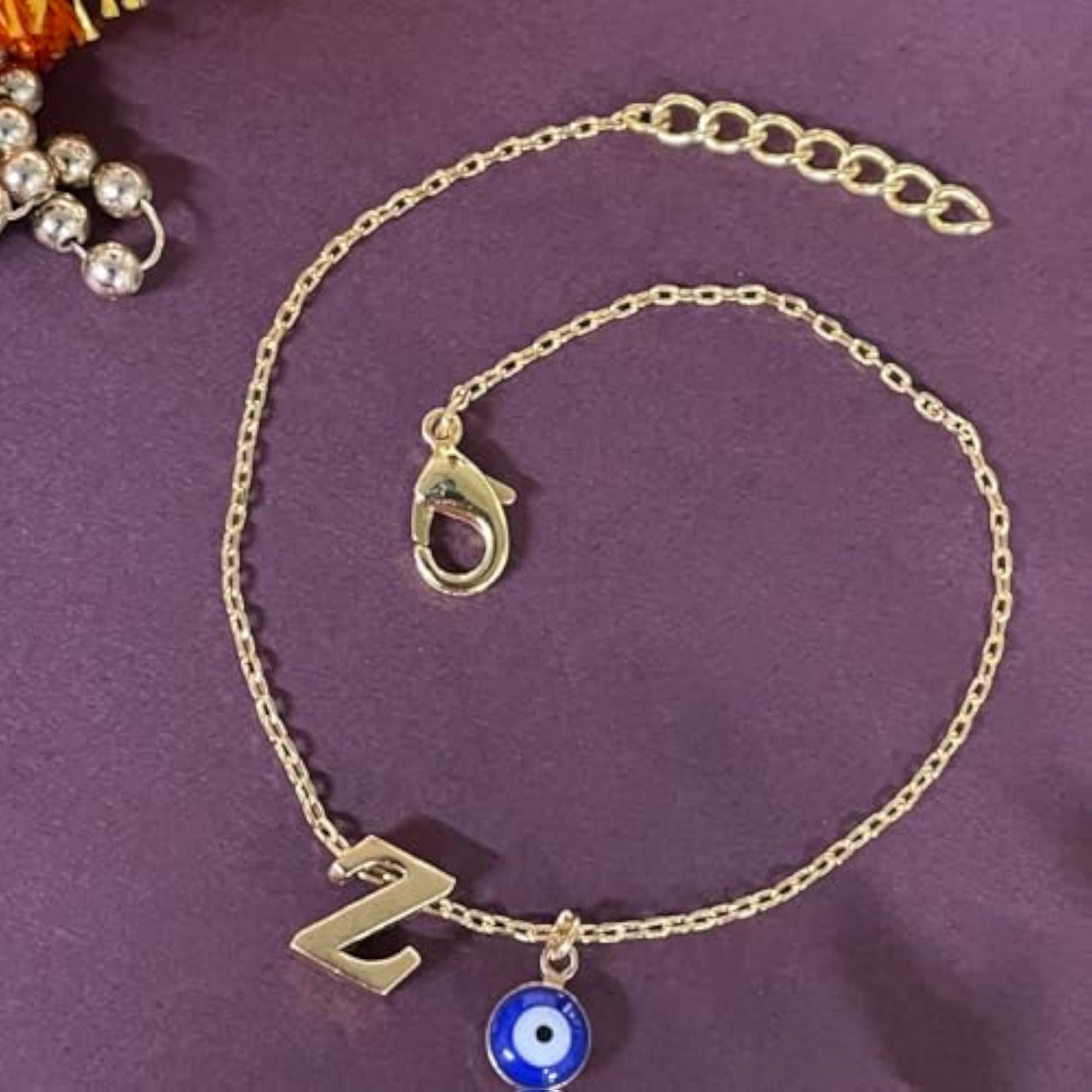 Letter 'Z' Blue Evil Eye Initial Rakhi Bracelet, Gift for Bhaiya