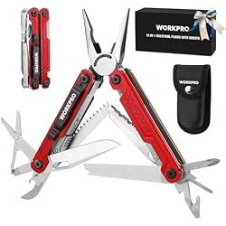 WORKPRO 18-in-1 Multi Tool Pliers with Pocket Knife, Birthday Gifts for Men Dad Women Wife, Stainless Steel EDC Multitool with 2 Safety Locks, Belt Clip and Oxford Pouch, Utility Tool for Camping