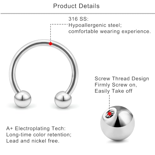 Lcolyoli 14g & 16g Surgical Steel Septum Rings - Spike & Horseshoe Septum Piercing Jewelry for Women & Men3