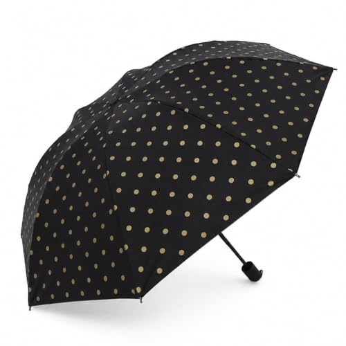 Image of RubyTint Black Gold Polka Dot Folding Umbrella, Manual Compact UV Parasol
