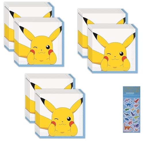 Pokemon Birthday Party Supplies Bundle includes 48 Party Paper Napkins