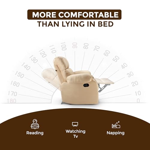 Image of Little NAP Helios Soft Suede Fabric Single Manual Standard Recliner | Padded 1 Seater Aaram Sofa | Relaxing Chair for Home Office Living Bed Room | Beige
