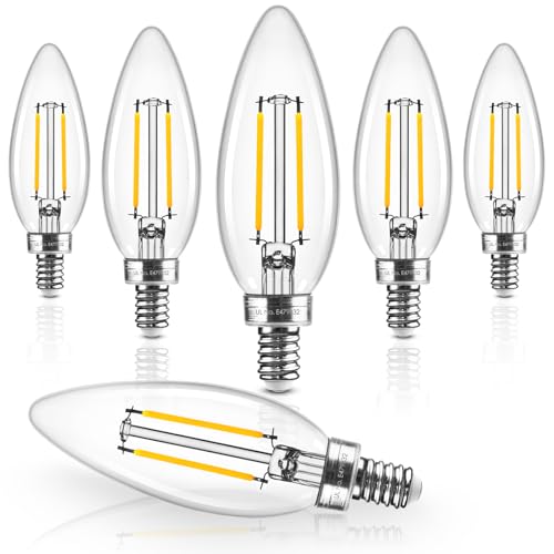 Hizashi E12 LED Candelabra Bulb 40 watt Equivalent, Dimmable Candelabra LED Light Bulbs Soft White 3000K, 90+CRI 4W 450LM B10 LED Candle Bulb, Candelabra Base, UL Listed, 6 Pack 40w 3000k 6
