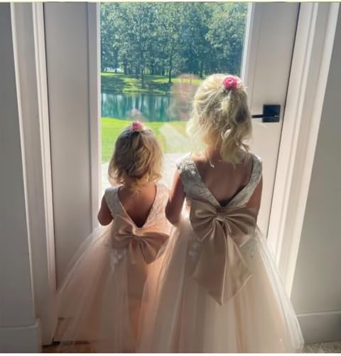 Flower Girl Dress for Wedding Tea Length Lace Applique Tulle Princess Kids Birthday Pageant Party Gown Bow-Knot3