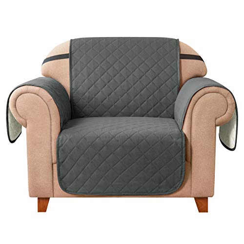 DyFun Sofa Slipcover Reversible Couch Cover Furniture Protector with Elastic Straps for Livingroom Non-Slip Washable Cover for Pets Kids Children (Chair, Grey)