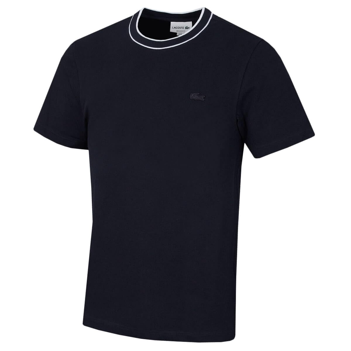 Lacoste Men's Blue T-Shirts, Xl, Stretch Piqué Stripe Collar T-Shirt