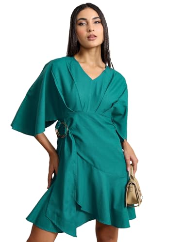 Image of Tokyo Talkies Women's Three-Quarter Sleeves V-Neck Solid Dresses | Stylish| Casual