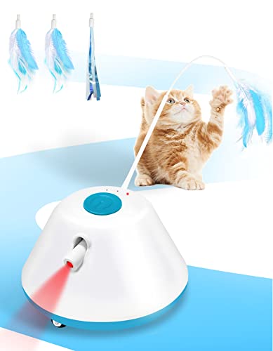 Interaktives Katzenspielzeug Selbstbeschäftigung, Katzenspielzeug Set Elektrisch mit Federn, 3 Modi Katzenspielzeug Intelligenz für Kitten, Erwachsene Katze, 7-Farbiges LED-Licht, Wiederaufladbar Cover
