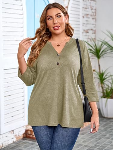 Chulianyouhuo Womens Plus Size Tops 3/4 Sleeve Casual V Neck Tee Shirts — view 2