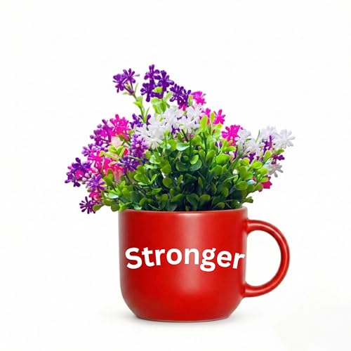 Image of Dekorly Wall Hanging Mug Planters with Artificial Flowers (20CM) - Decorative Hanging Cups, Colorful Floral Wall Decor for Living Room Bedroom Balcony Office Gift Set (3, Stronger Every Day)