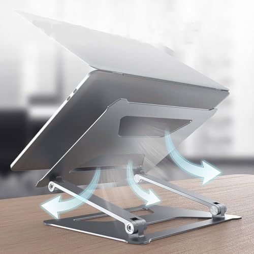 Image of Laptop Stand for Desk, Foldable Adjustable Aluminium Laptop Stand for Laptop & MacBook, Ergonomic Portable Notebook Stand with Anti-Slip Pads, Ventilated Open Design for Office & Home(10 to 17 inch)