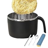 Noodle Bowl | 1350ml Double Wall Stainless Steel Pasta Cooker with Lid and Handle | Soup Bowls - for Dorm College Office Room Travel Camping Rv Hiking