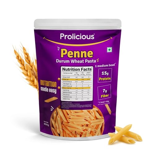 Image of Prolicious Penne Pasta | Upgrade Your Pasta Time | 15g Protein + 7g Fibre | Durum Wheat & Peanut Flour | No Maida, Not Fried | 2.6X More Protein | For Masala, White Sauce, Baked & More | 400g