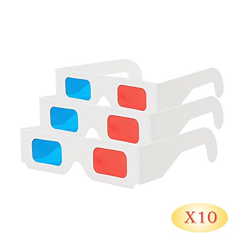 EasiLife 10 Pairs 3D Glasses - Red and Cyan Anaglyph, White Multipack