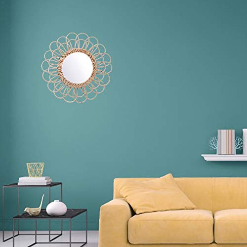 Oypeip 22" Large Rattan B Innovative Art Decoration Round Makeup Mirror Dressing Bedroom Bathroom Wall Hanging Mirrors Craft Photo Props,Glass Decor #TOP5