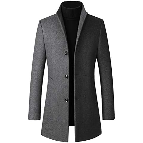 Lavnis Men's Winter Trench Coat Wool Blend Pea Coat Slim Fit Single Breasted Topcoat Business Dowm Jacket Thicken Gray M Cover