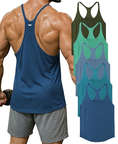 AMERICAN HEAVEN Men's 5 Pack Dry Fit Y-Back Muscle Tank | Stringer Workout Tank Tops