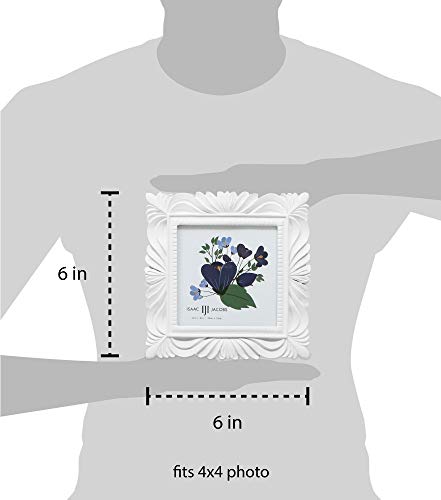 Isaac Jacobs 4X4 White Wave Textured Hand-Crafted Resin Picture Frame With Easel & Hook For Tabletop & Wall Display, Decorative Swirl Design Home Décor, Photo Gallery, Art, More (4X4, White) #TOP2