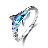 Bamos Shark Ring Opal Rings, 14K White Gold Plated Cute Rings Statement Ring Mounted with Created...