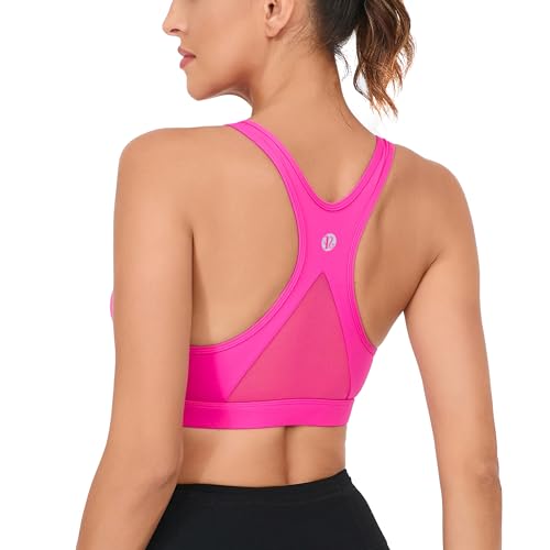 Image of RUNNING GIRL Sports Bras for Women, Racerback Medium Impact Wirefree Padded Bra Workout Crop Top Longline Sports Bra Push up(WX2989 Hot Pink M)