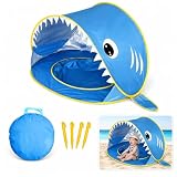 Lafefe Beach Tent, Pop Up Beach Tent, Pop Up Tent Shark Design Portable Outdoor Shelter with Breathable Mesh Window, with Carry Bag & Ground Pegs for Beach, Garden, Camping & Relaxation(Blue)