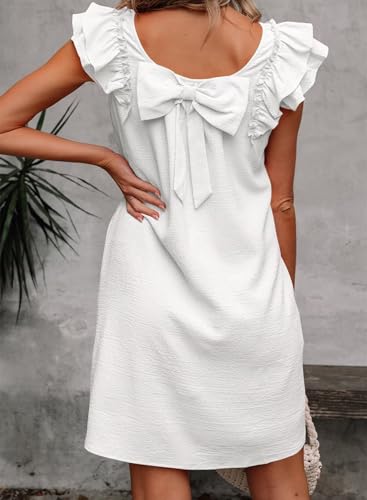 Image of Falechay Womens Summer Dresses Bow Tie Back Sundresses for Women Ruffle Short Sleeve Dress Casual Cute Sundress with Pockets