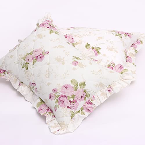 Ruffle Bed Skirt With Quilted Platform-Queen 20″ Deep Drop Cotton Floral Bedspread 3-Side Dust Ruffle Drape Fitted Sheet (Rose Pillow Sham, 20X26) #TOP4