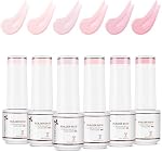 Nicedeco Builder Nail Gel Polish 6pcs, Hema Free, Cruelty Free, Vegan, Base Colors Nude Pink Hard Strengthener Rubber Gel Extension Kit 50