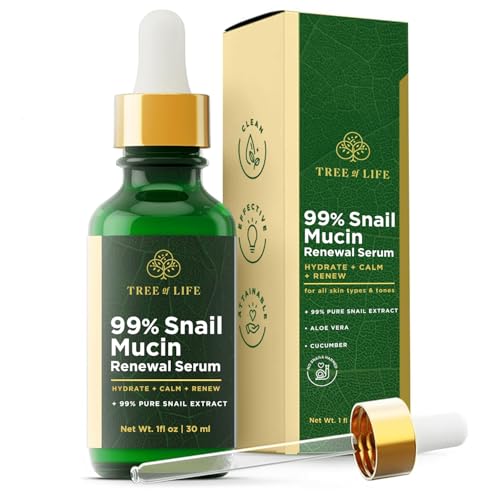 Tree of Life Beauty 99% Snail Mucin Serum - Hydrating Serum for Face with Aloe Vera and Cucumber - Snail Serum Pore Minimizer for Face - Highly Concentrated Skin Care Face Serum for Women 1 Fl Oz
