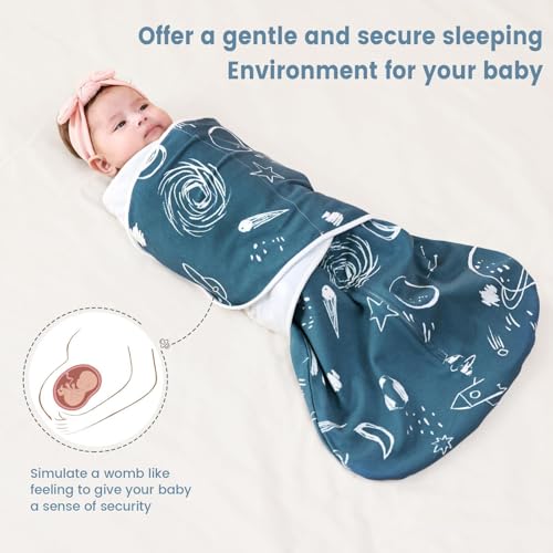 Image of ZIGJOY Sleep Sack Swaddle 1.0 TOG Baby Wearable Blanket 100% Cotton Baby Swaddle Blanket for Newborns 6-12 Months for Boy Girl, Space